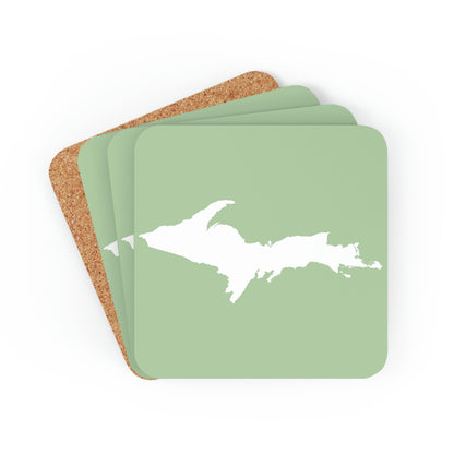 Michigan Upper Peninsula Coaster Set (Green Tea Color w/ UP Outline) | Corkwood - 4 pack