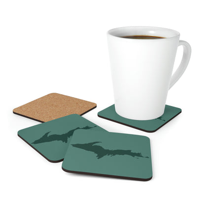 Michigan Upper Peninsula Coaster Set (Copper Green w/ Green UP Outline) | Corkwood - 4 pack