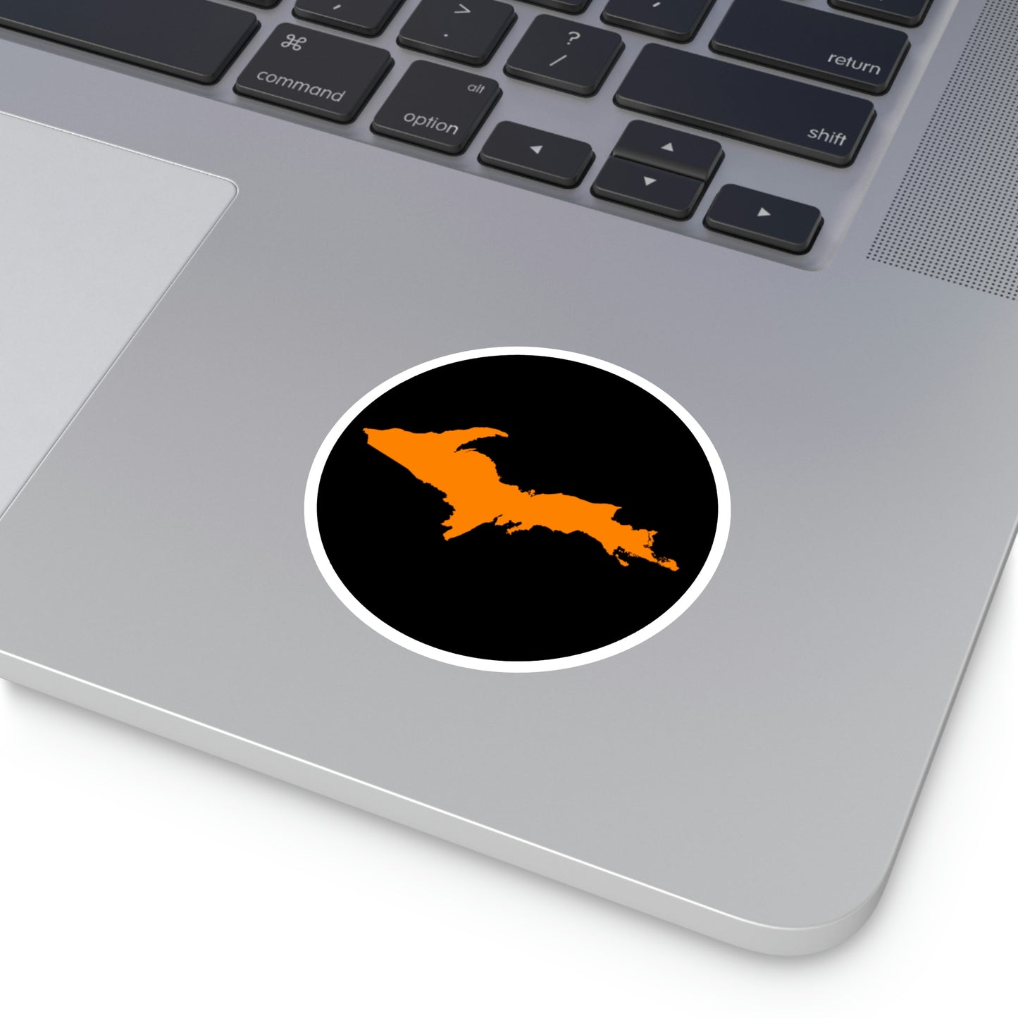 Michigan Upper Peninsula Round Stickers (Black w/ Orange UP Outline) | Indoor\Outdoor