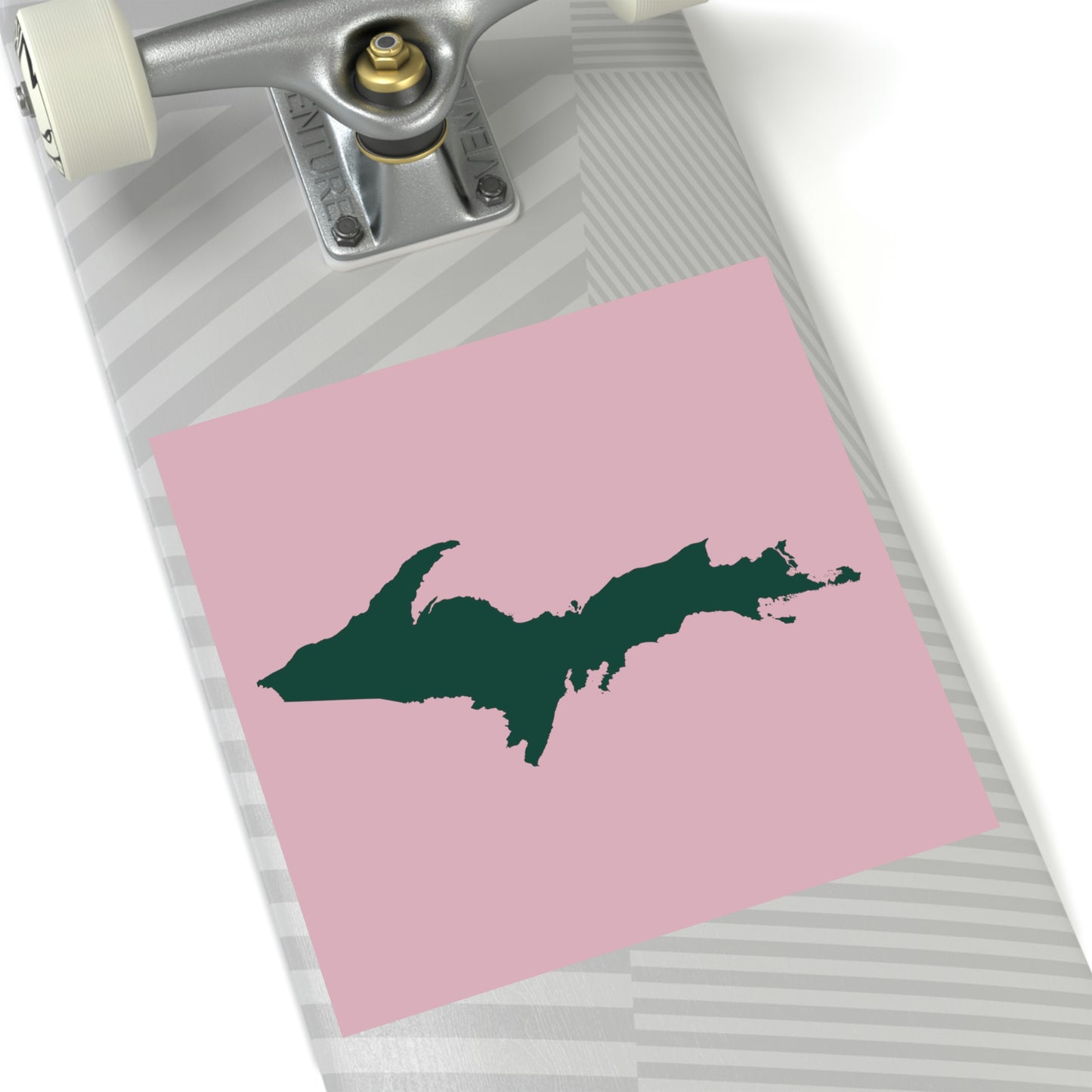 Michigan Upper Peninsula Square Sticker (Pink w/ Green UP Outline) | Indoor/Outdoor