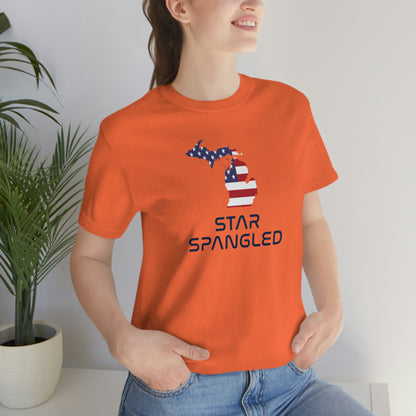 Michigan 'Star Spangled' T-Shirt (Space Agency Font w/ MI USA Flag Outline) | Unisex Standard Fit