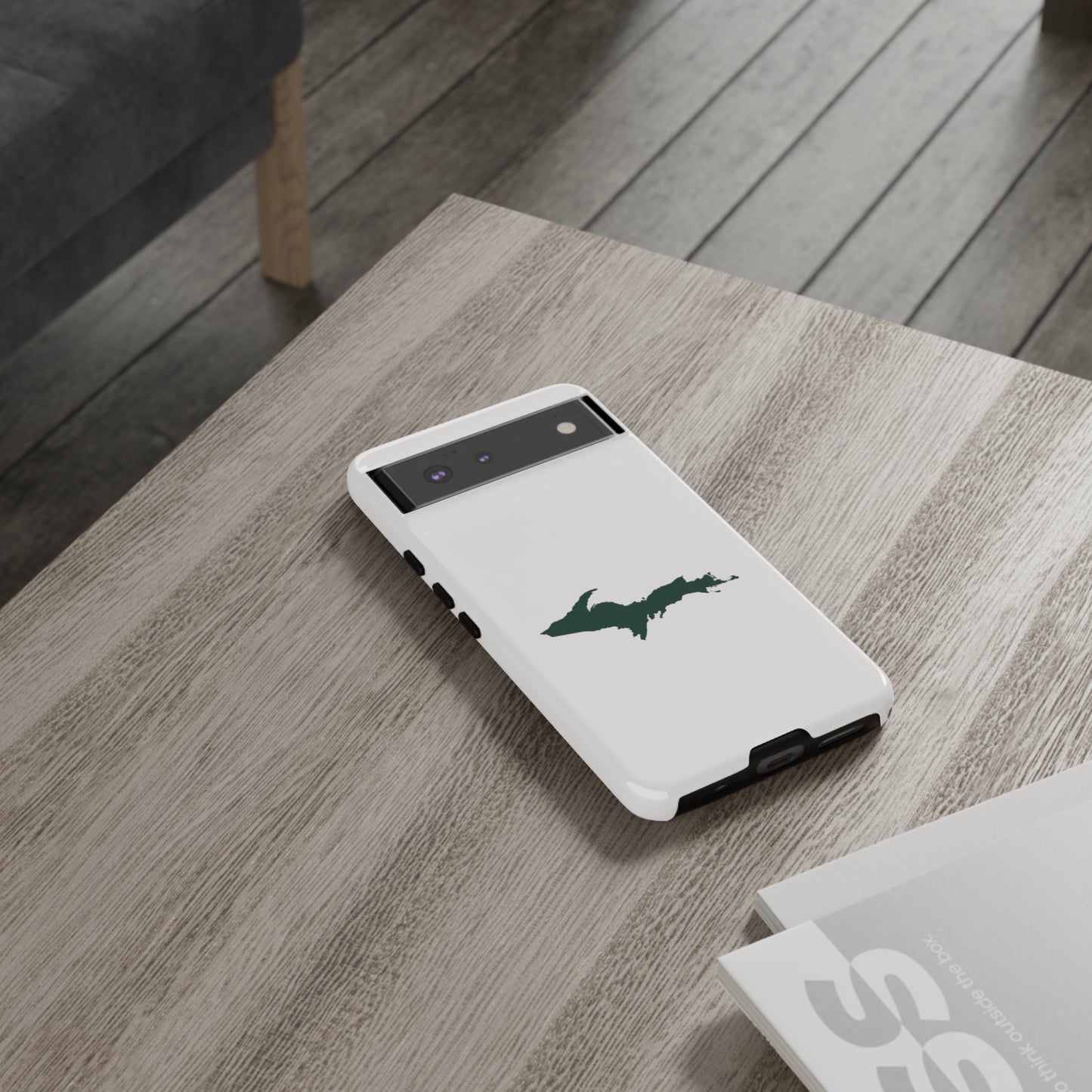 Michigan Upper Peninsula Tough Phone Case (Birch Bark White w/ Green UP Outline) | Samsung & Pixel Android