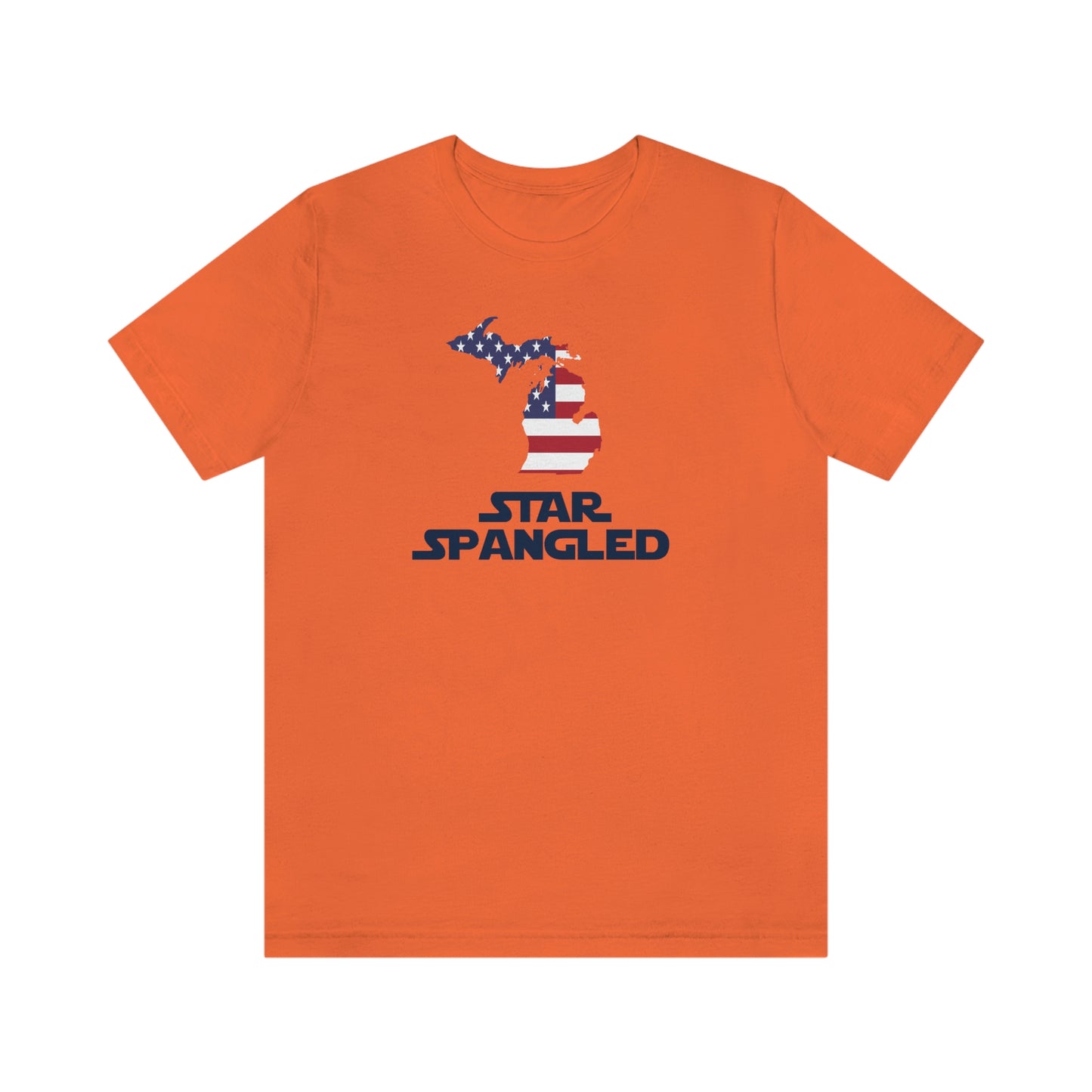 Michigan 'Star Spangled' T-Shirt (Epic Sci Fi Font w/ MI USA Flag Outline) | Unisex Standard Fit