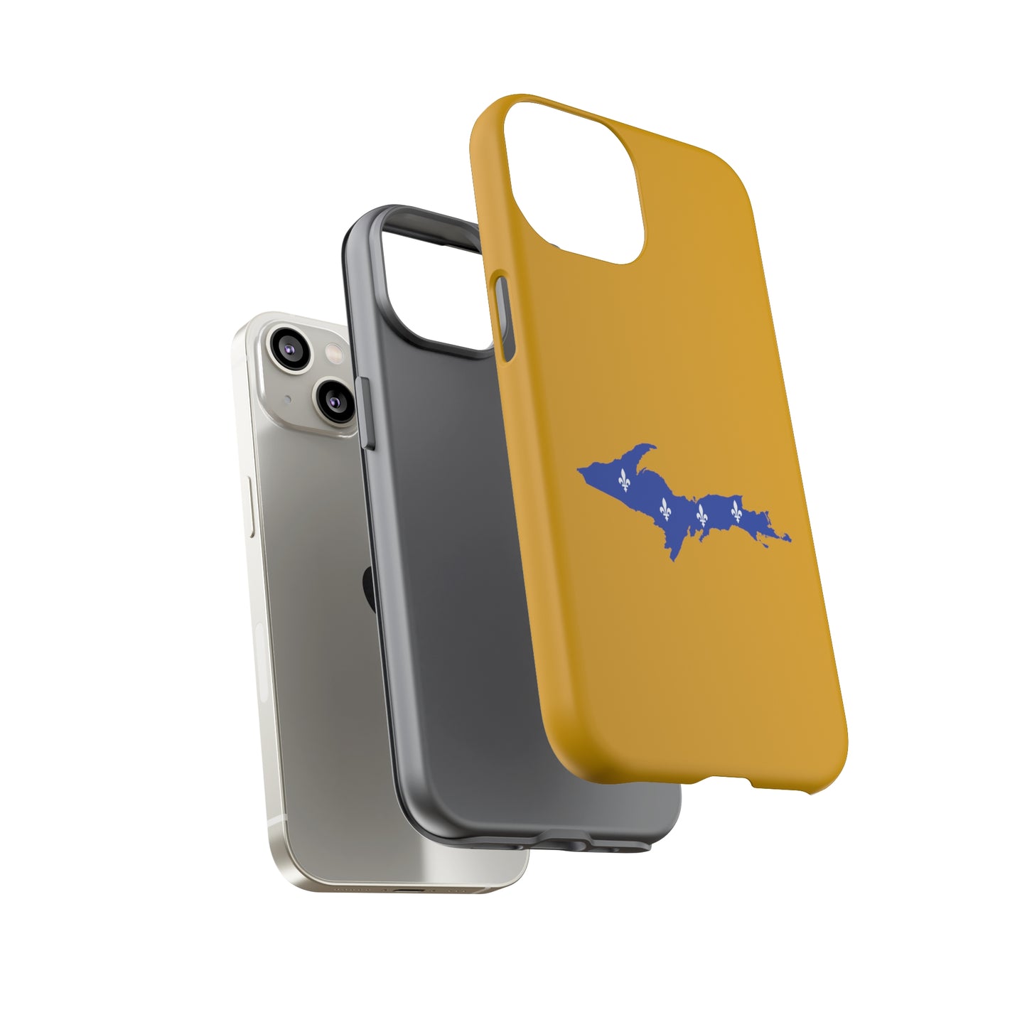 Michigan Upper Peninsula Tough Phone Case (Gold w/ UP Quebec Flag Outline) | Apple iPhone