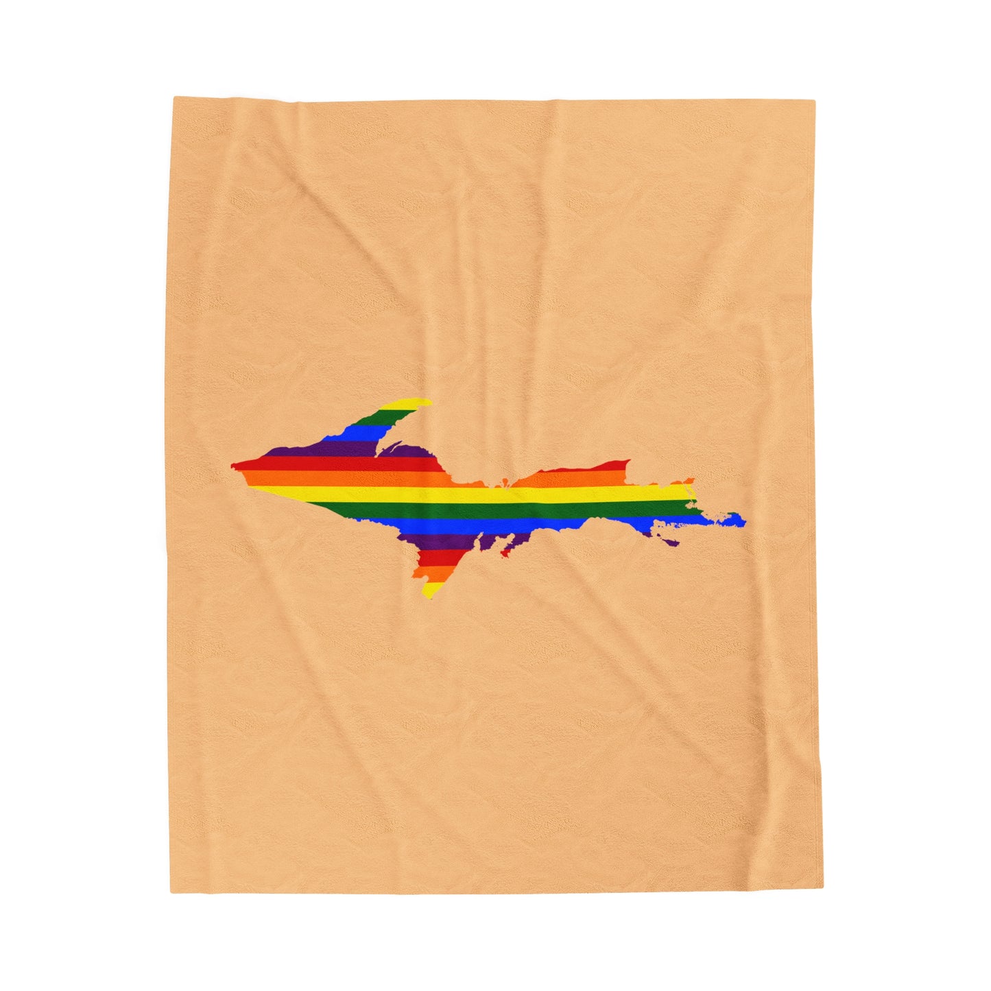 Michigan Upper Peninsula Plush Blanket (w/ UP Pride Flag Outline) | Pale Apricot