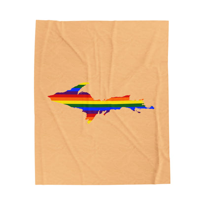 Michigan Upper Peninsula Plush Blanket (w/ UP Pride Flag Outline) | Pale Apricot