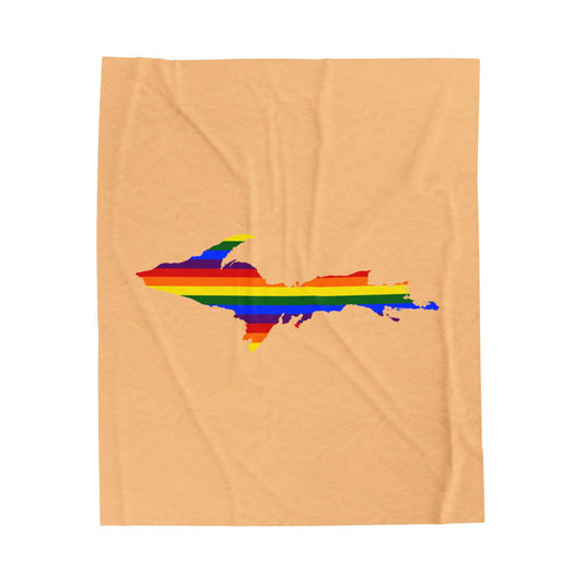 Michigan Upper Peninsula Plush Blanket (w/ UP Pride Flag Outline) | Pale Apricot