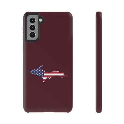 Michigan Upper Peninsula Tough Phone Case (Old Mission Burgundy w/ UP USA Flag Outline) | Samsung & Pixel Android