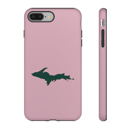 Michigan Upper Peninsula Tough Phone Case (Pink w/ Green UP Outline) | Apple iPhone