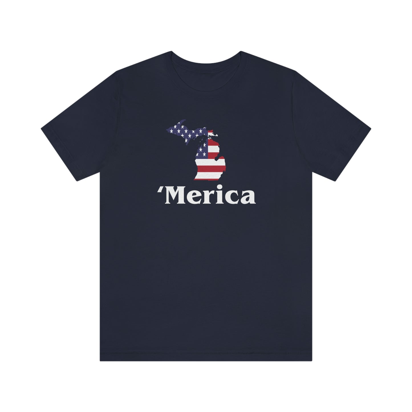 Michigan 'Merica' T-Shirt (1980s Font w/ MI USA Flag Outline) | Unisex Standard Fit