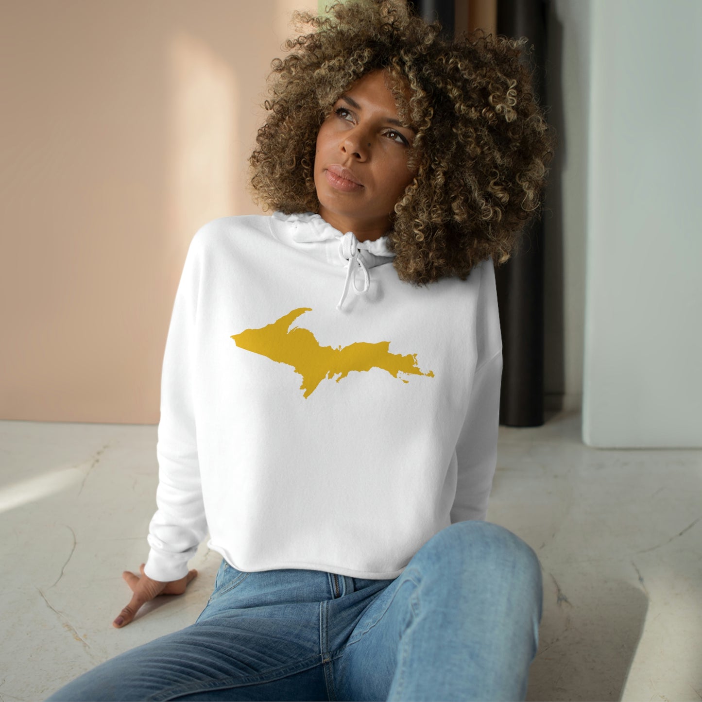 Michigan Upper Peninsula Cropped Hoodie (w/ Gold UP Outline)