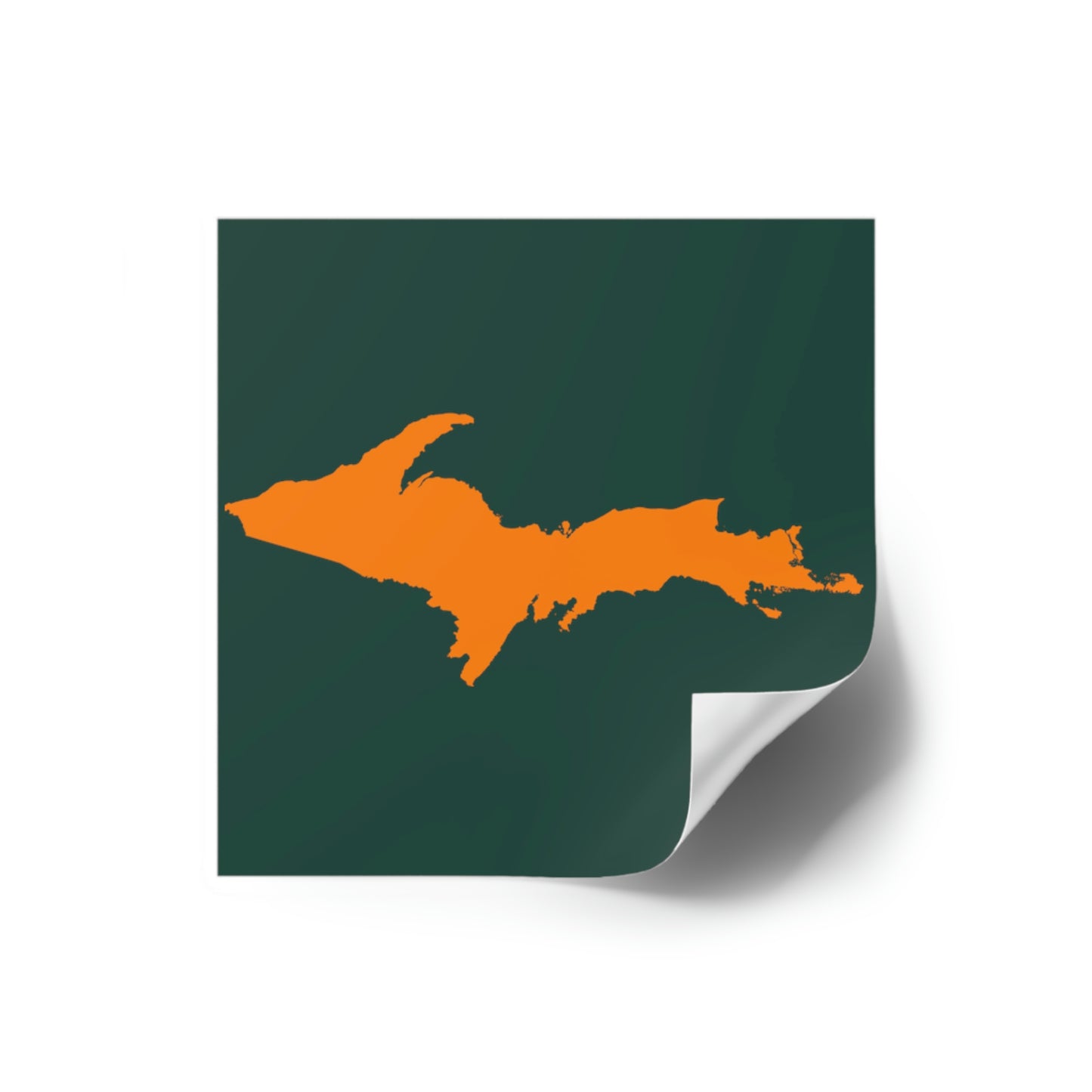 Michigan Upper Peninsula Square Sticker (Green w/ Orange UP Outline) | Indoor/Outdoor