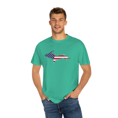 Michigan Upper Peninsula T-Shirt (w/ UP USA Flag Outline) | Unisex Garment-Dyed