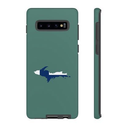 Michigan Upper Peninsula Tough Phone Case (Copper Green w/ UP Finland Flag Outline) | Samsung & Pixel Android