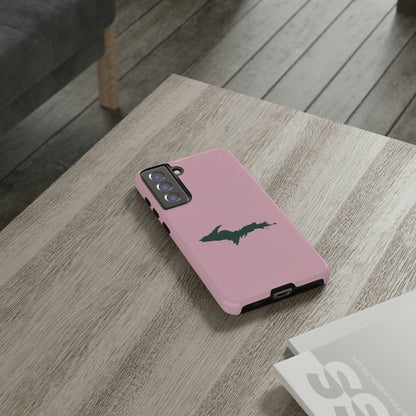 Michigan Upper Peninsula Tough Phone Case (Pink w/ Green UP Outline) | Samsung & Pixel Android