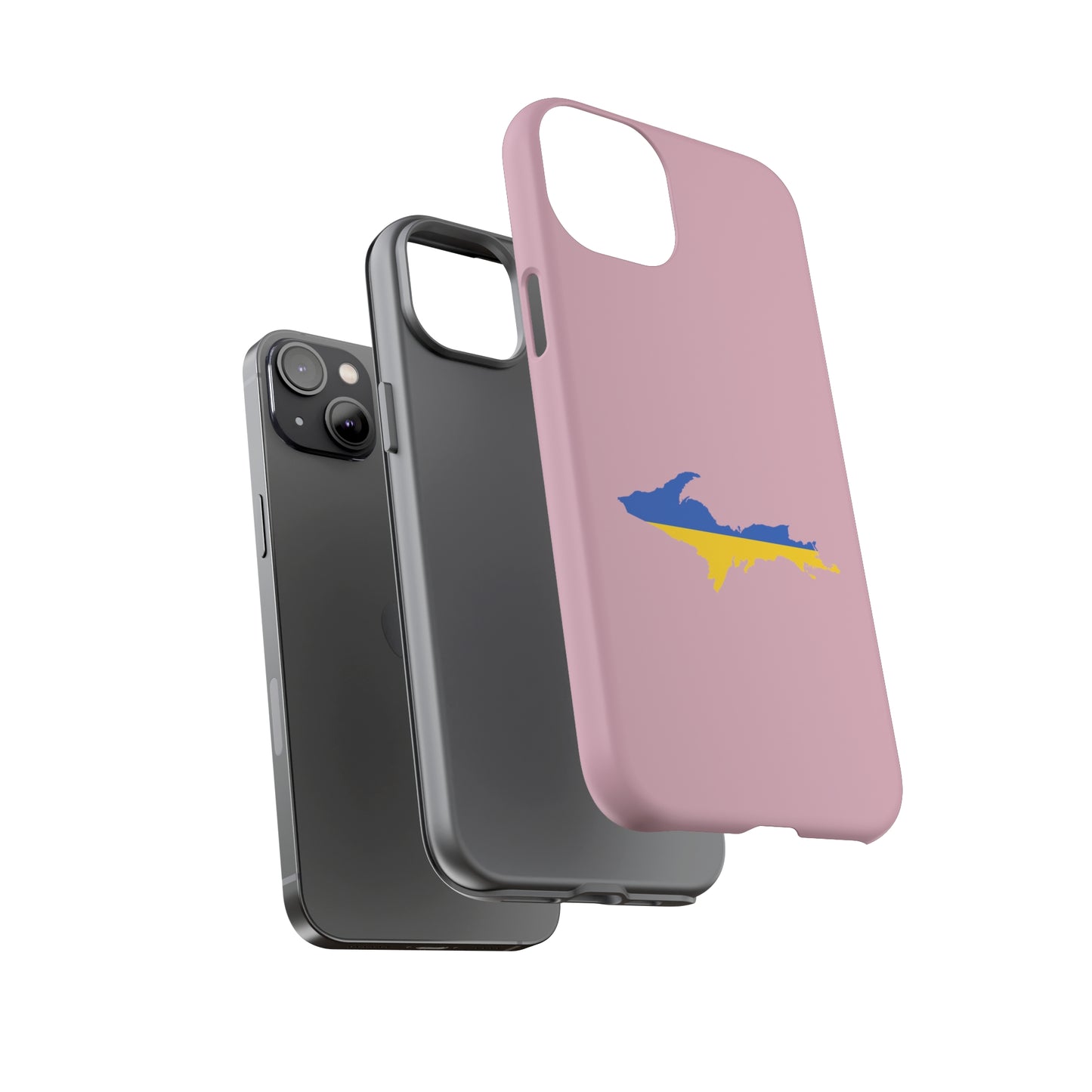 Michigan Upper Peninsula Tough Phone Case (Pink w/ UP Ukraine Flag Outline) | Apple iPhone