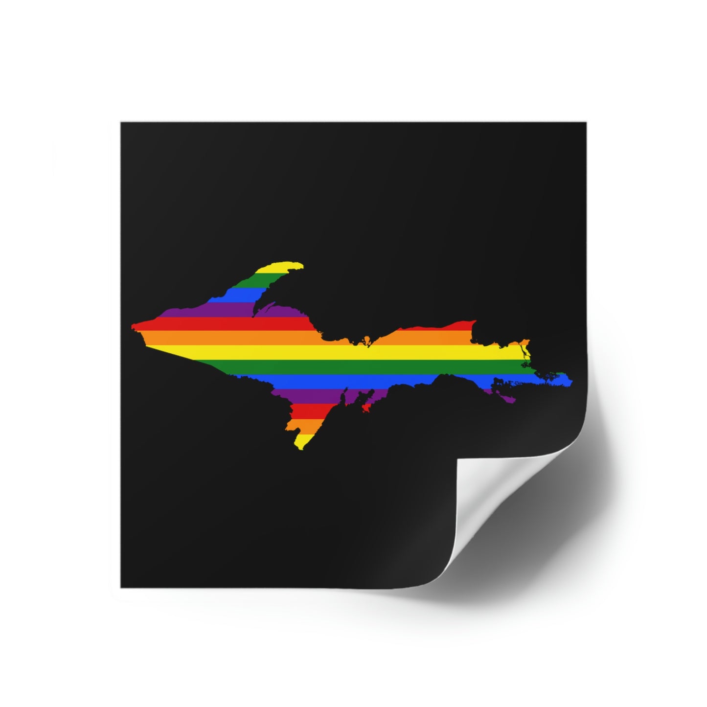 Michigan Upper Peninsula Square Sticker (Black w/ UP Pride Flag Outline) | Indoor/Outdoor