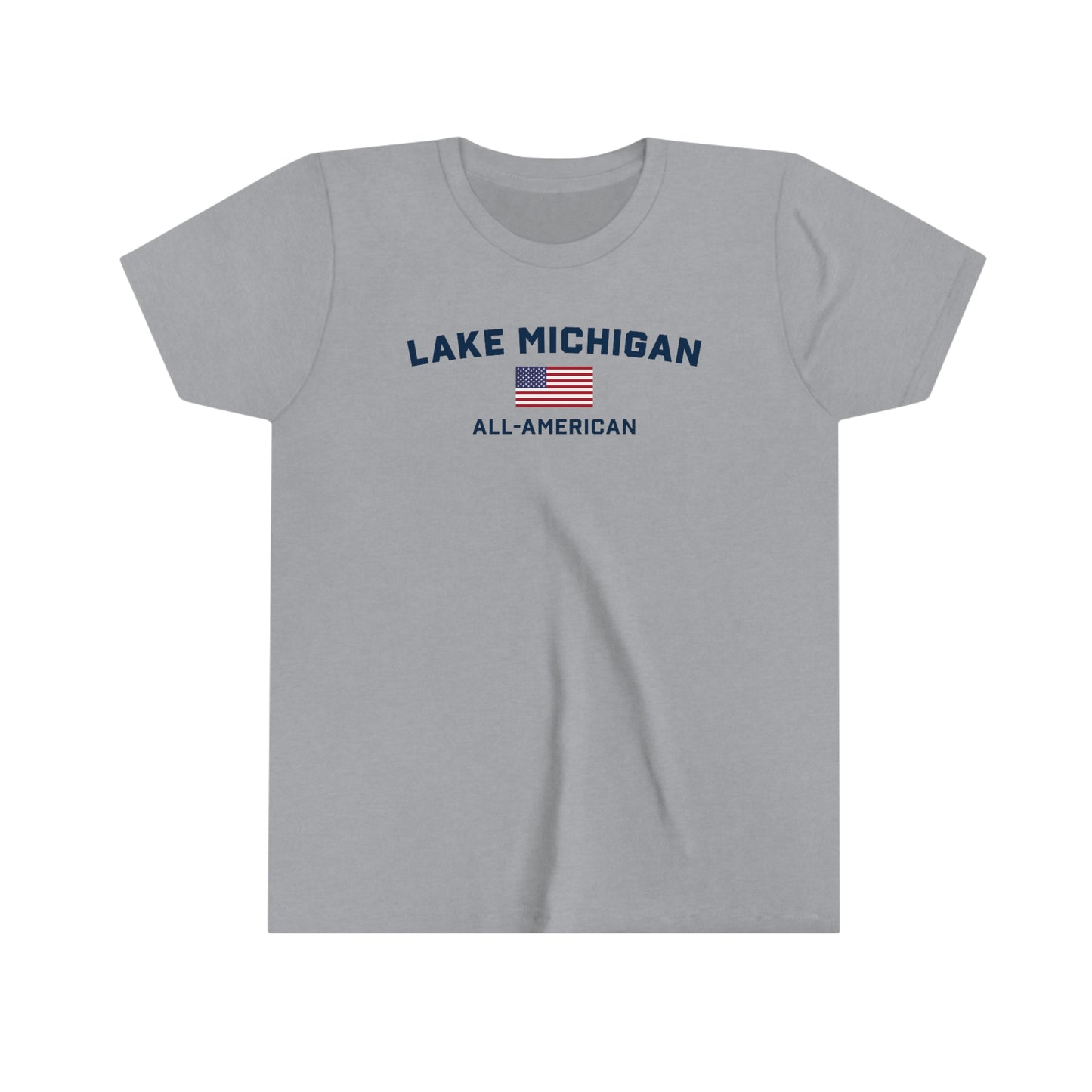 'Lake Michigan All-American' T-Shirt (w/USA Flag Outline) | Youth Short Sleeve