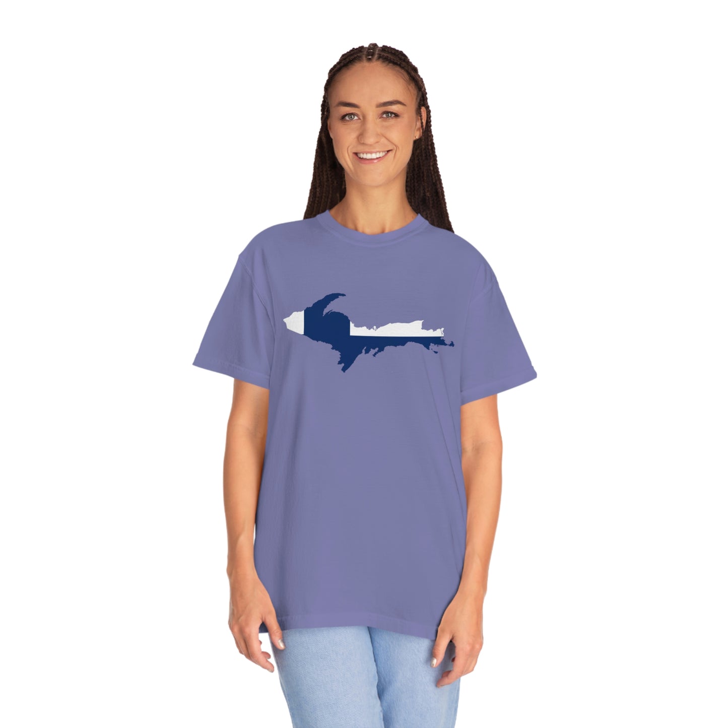 Michigan Upper Peninsula T-Shirt (w/ UP Finland Flag Outline) | Unisex Garment-Dyed