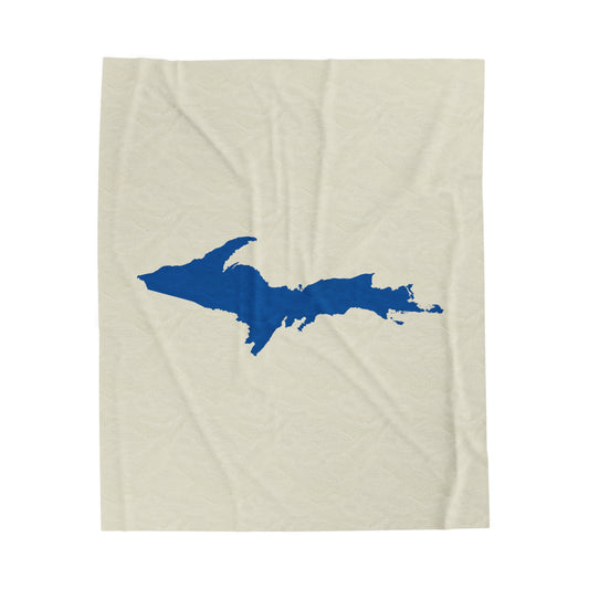 Michigan Upper Peninsula Plush Blanket (w/ Azure UP Outline) | Ivory White