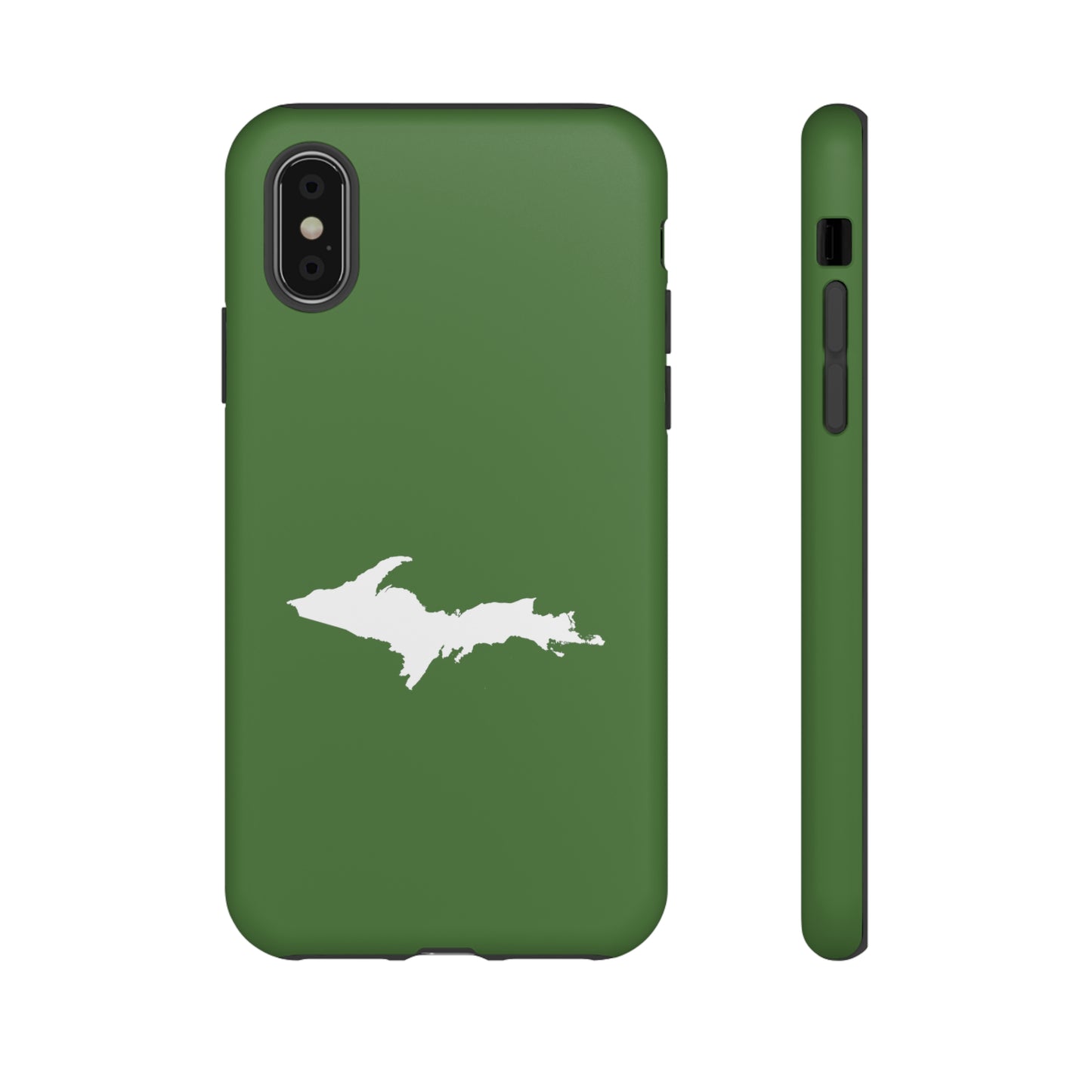 Michigan Upper Peninsula Tough Phone Case (Pine Green w/ UP Outline) | Apple iPhone