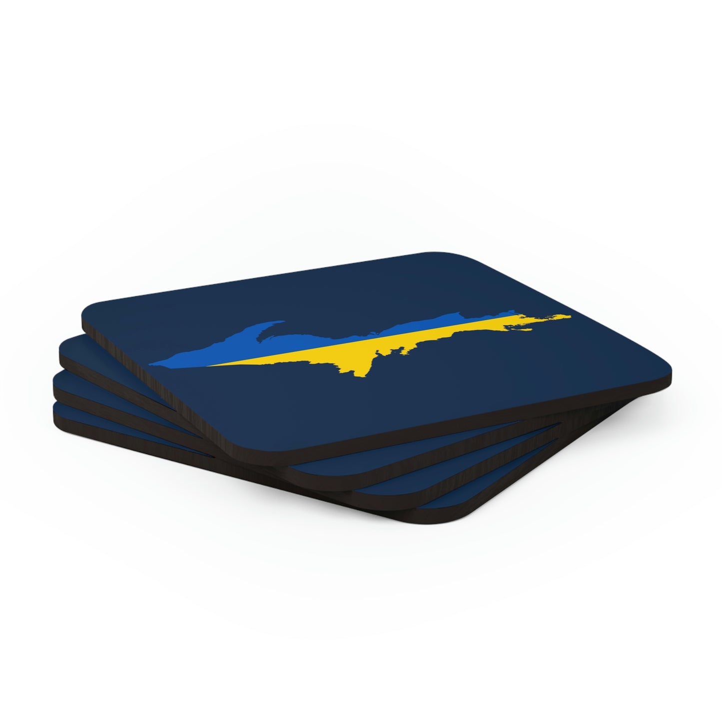 Michigan Upper Peninsula Coaster Set (Navy w/ UP Ukraine Flag Outline) | Corkwood - 4 pack