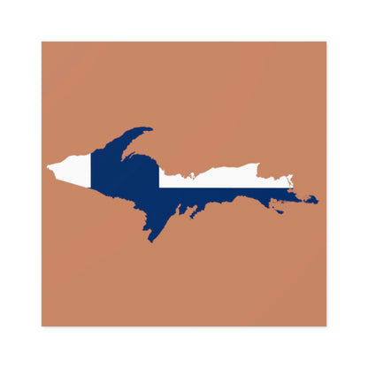 Michigan Upper Peninsula Square Sticker (Copper Color w/ UP Finland Flag Outline) | Indoor/Outdoor