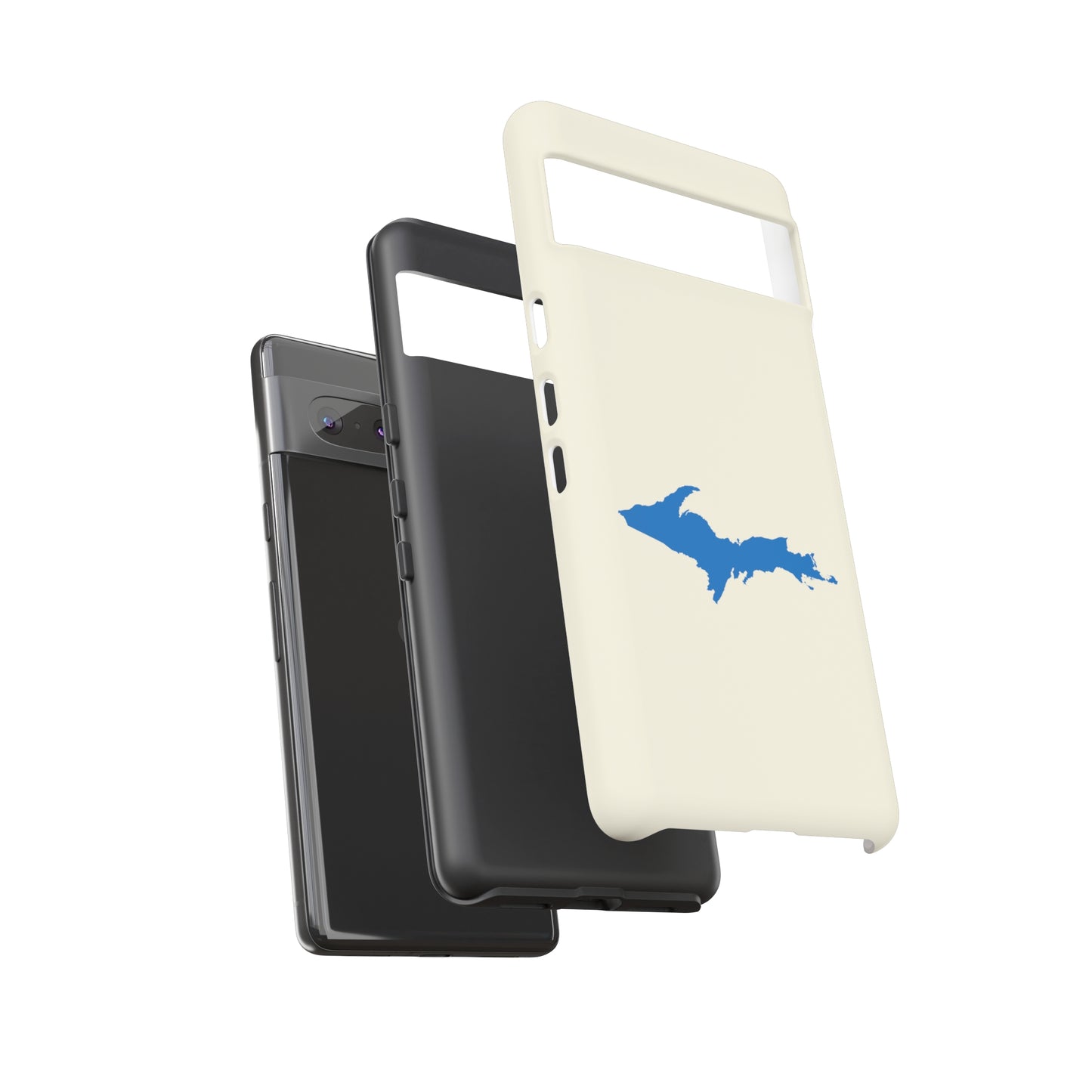 Michigan Upper Peninsula Tough Phone Case (Ivory Color w/ Azure UP Outline) | Samsung & Pixel Android