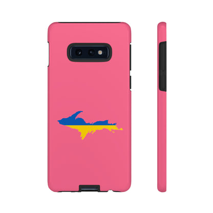 Michigan Upper Peninsula Tough Phone Case (Rhodochrosite Pink w/ UP Ukraine Flag Outline) | Samsung & Pixel Android