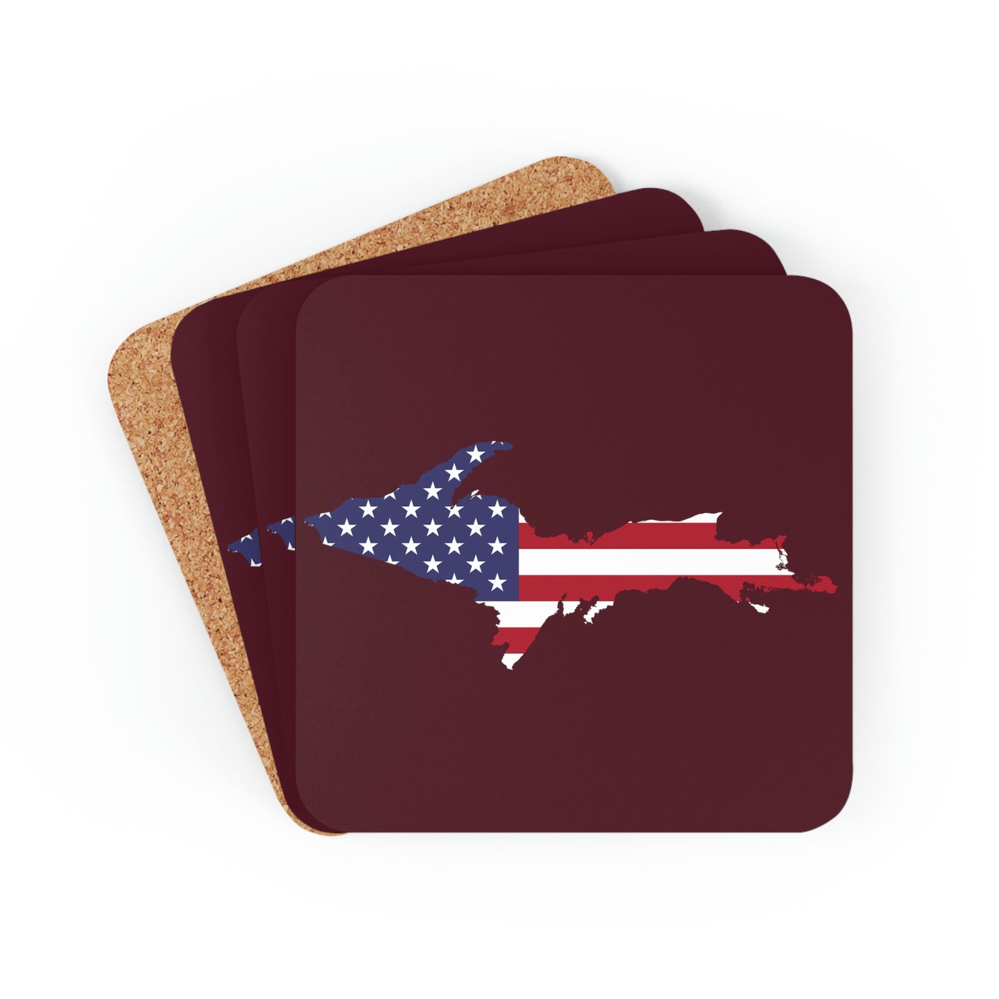 Michigan Upper Peninsula Coaster Set (Pinot Red w/ UP USA Flag Outline) | Corkwood - 4 pack