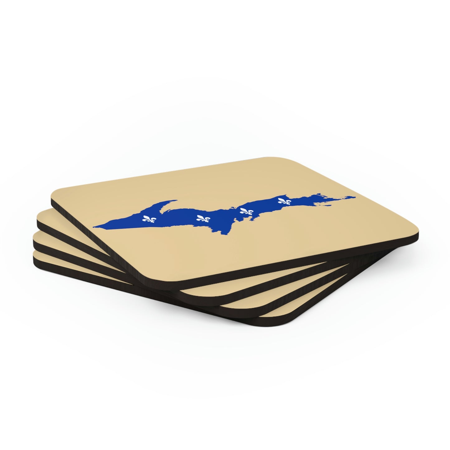 Michigan Upper Peninsula Coaster Set (Maple Color w/ UP Quebec Flag Outline) | Corkwood - 4 pack