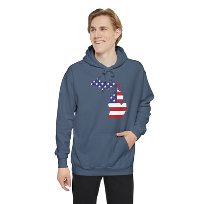 Michigan Upper Peninsula Hoodie (w/ MI USA Flag Outline) | Unisex Garment-Dyed