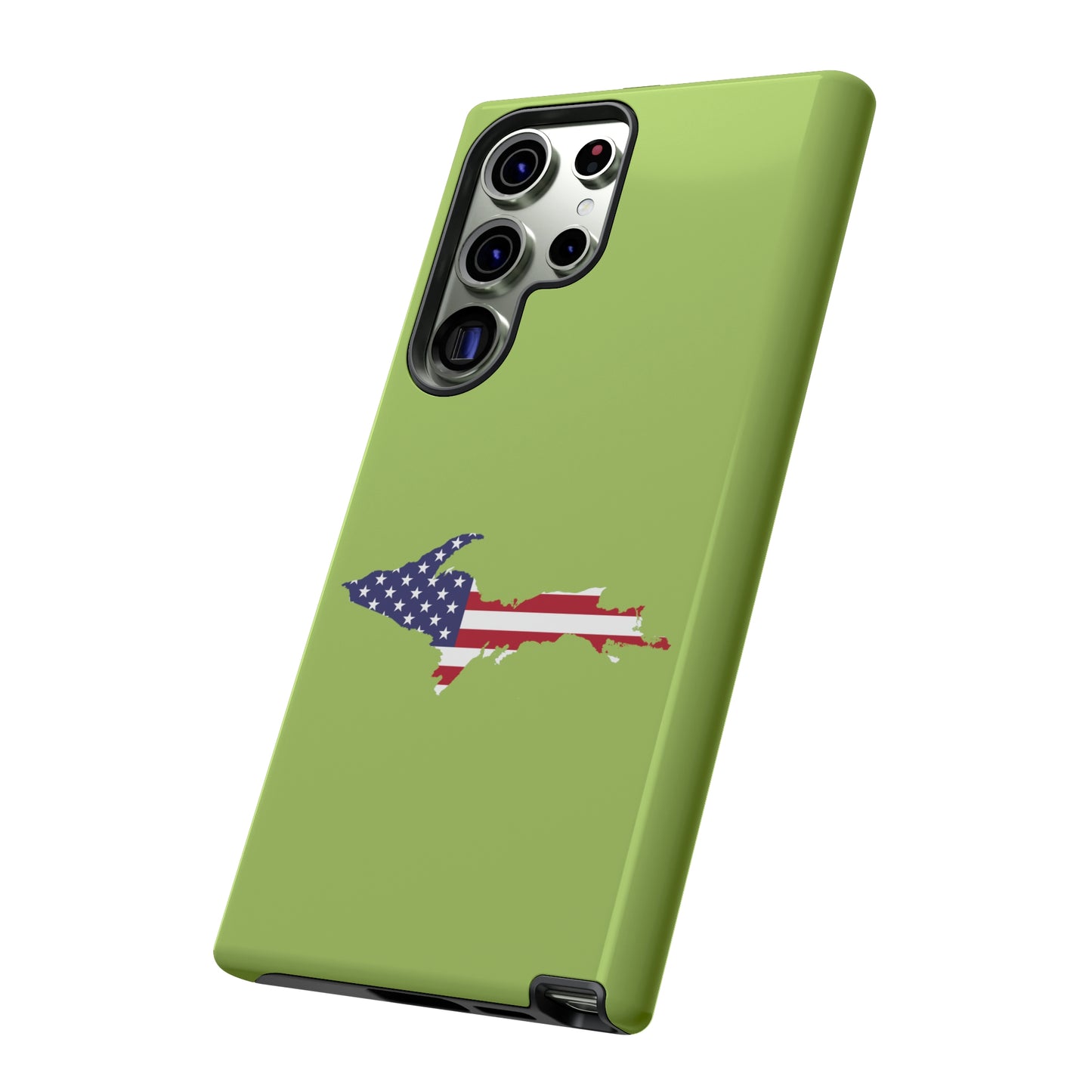 Michigan Upper Peninsula Tough Phone Case (Gooseberry Green w/ UP USA Flag Outline) | Samsung & Pixel Android