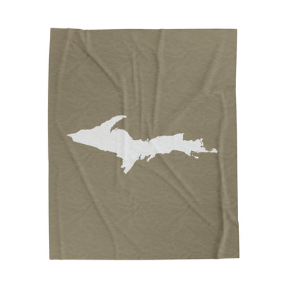 Michigan Upper Peninsula Plush Blanket (w/ UP Outline) | Petoskey Stone Beige