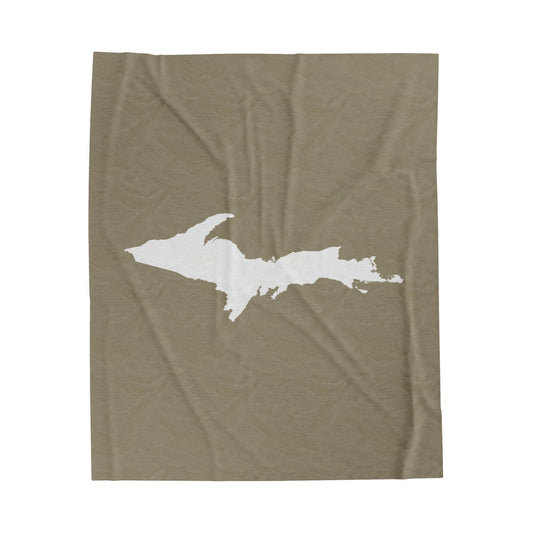 Michigan Upper Peninsula Plush Blanket (w/ UP Outline) | Petoskey Stone Beige