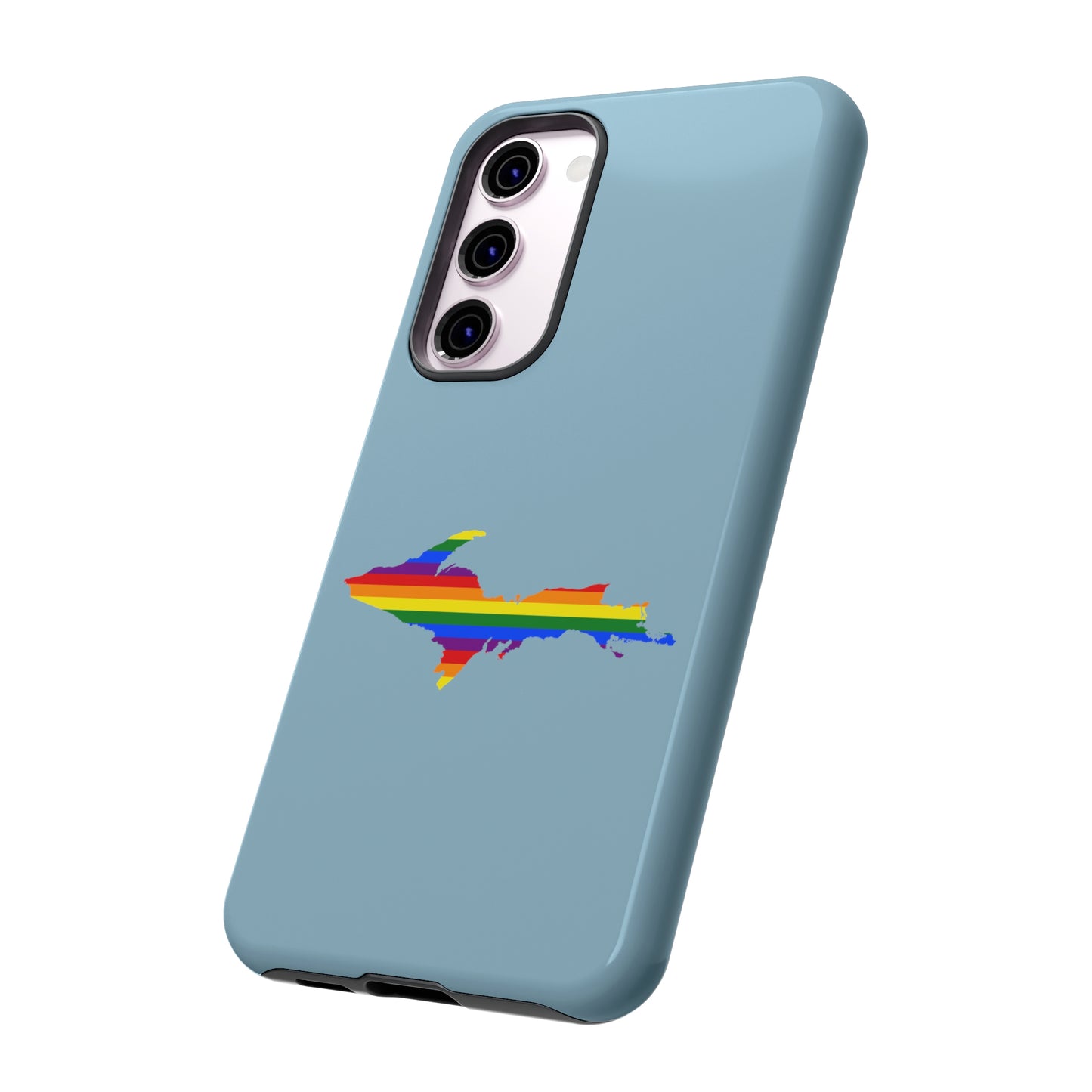 Michigan Upper Peninsula Tough Phone Case (Opal Blue w/ UP Pride Flag Outline) | Samsung & Pixel Android