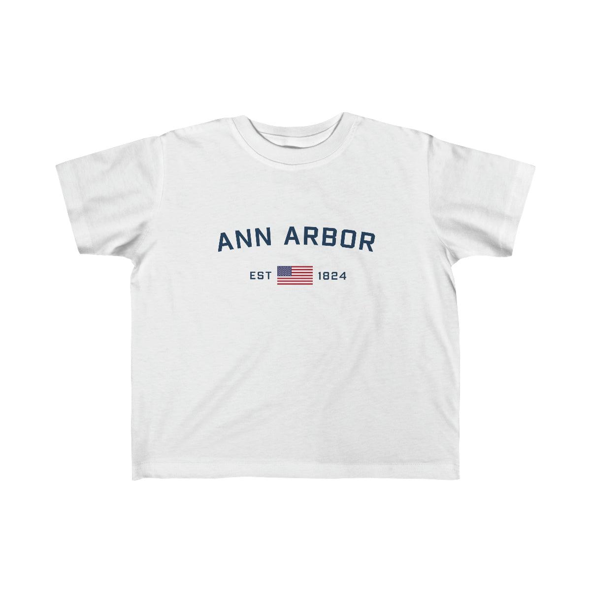 'Ann Arbor EST 1824' T-Shirt  (w/USA Flag Outline) | Toddler Short Sleeve - Circumspice Michigan