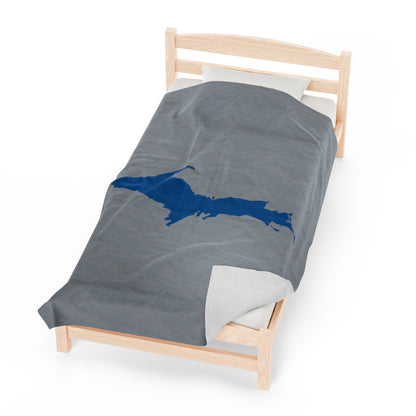 Michigan Upper Peninsula Plush Blanket (w/ Azure UP Outline) | Silver