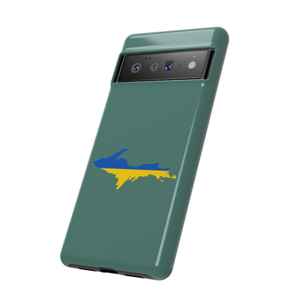 Michigan Upper Peninsula Tough Phone Case (Copper Green w/ UP Ukraine Flag Outline) | Samsung & Pixel Android