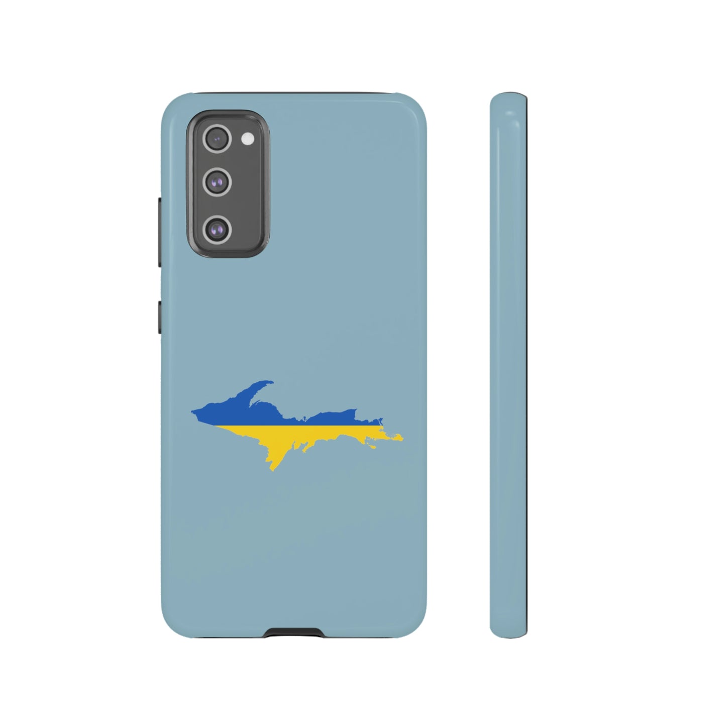 Michigan Upper Peninsula Tough Phone Case (Opal Blue w/ UP Ukraine Flag Outline) | Samsung & Pixel Android