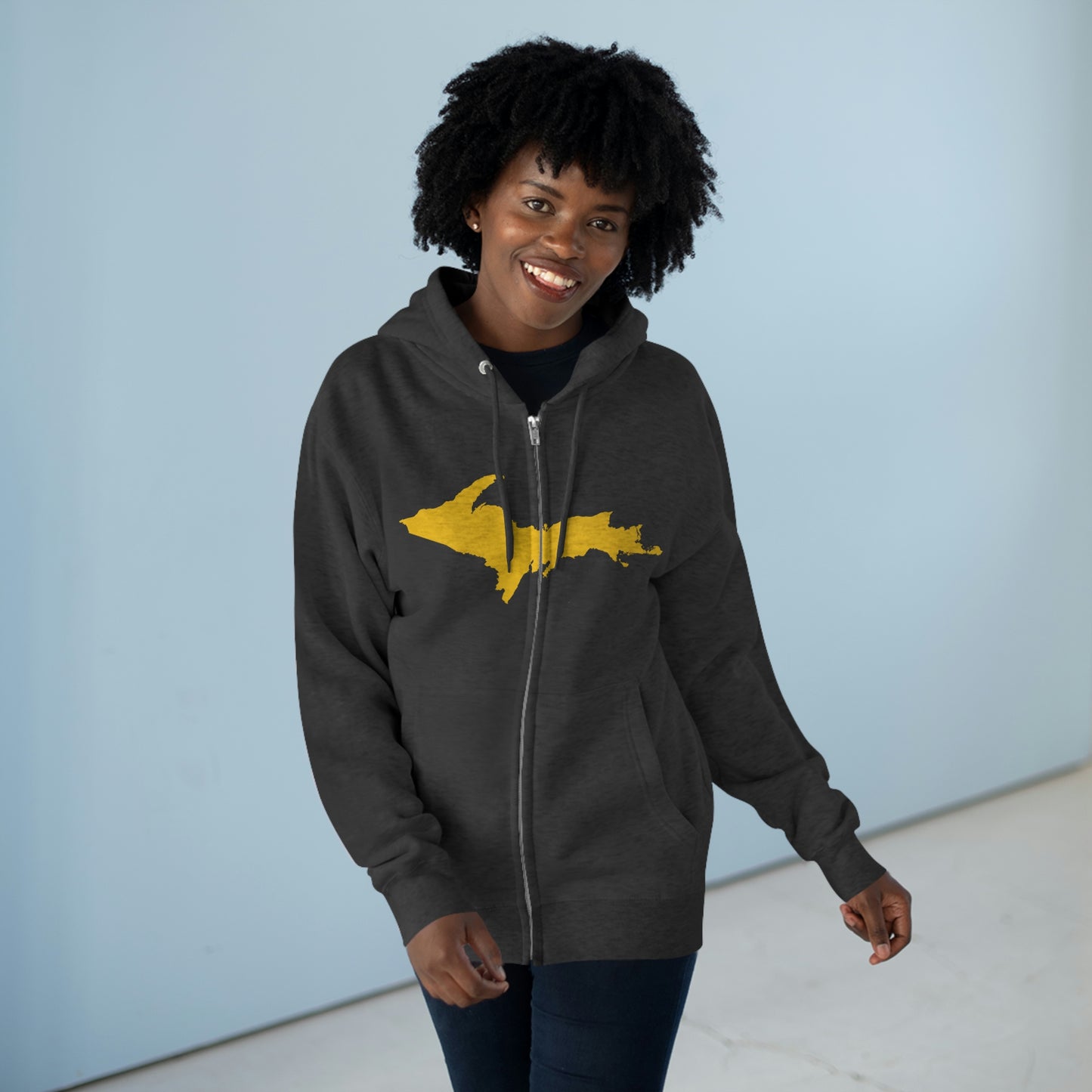 Michigan Upper Peninsula Full-Zip Hoodie (w/ Gold UP Outline)