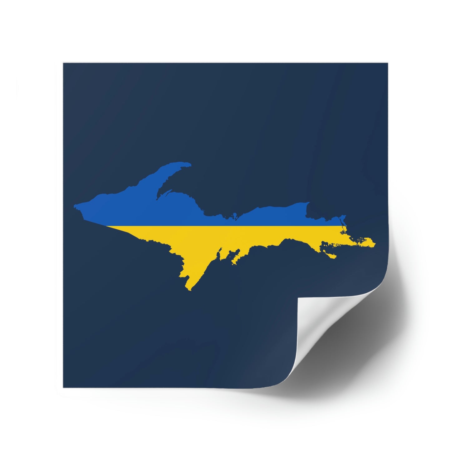 Michigan Upper Peninsula Square Sticker (Navy w/ UP Ukraine Flag Outline) | Indoor/Outdoor