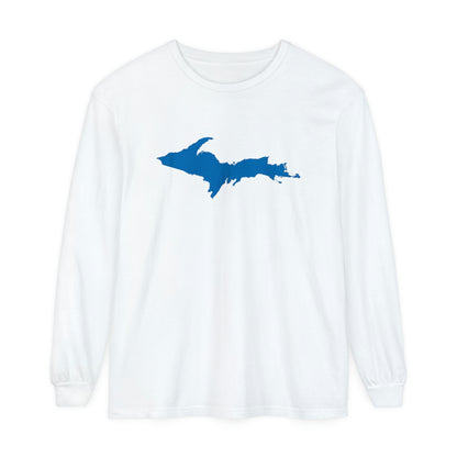 Michigan Upper Peninsula Garment-Dyed T-Shirt (w/ Azure UP Outline) | Unisex Long Sleeve