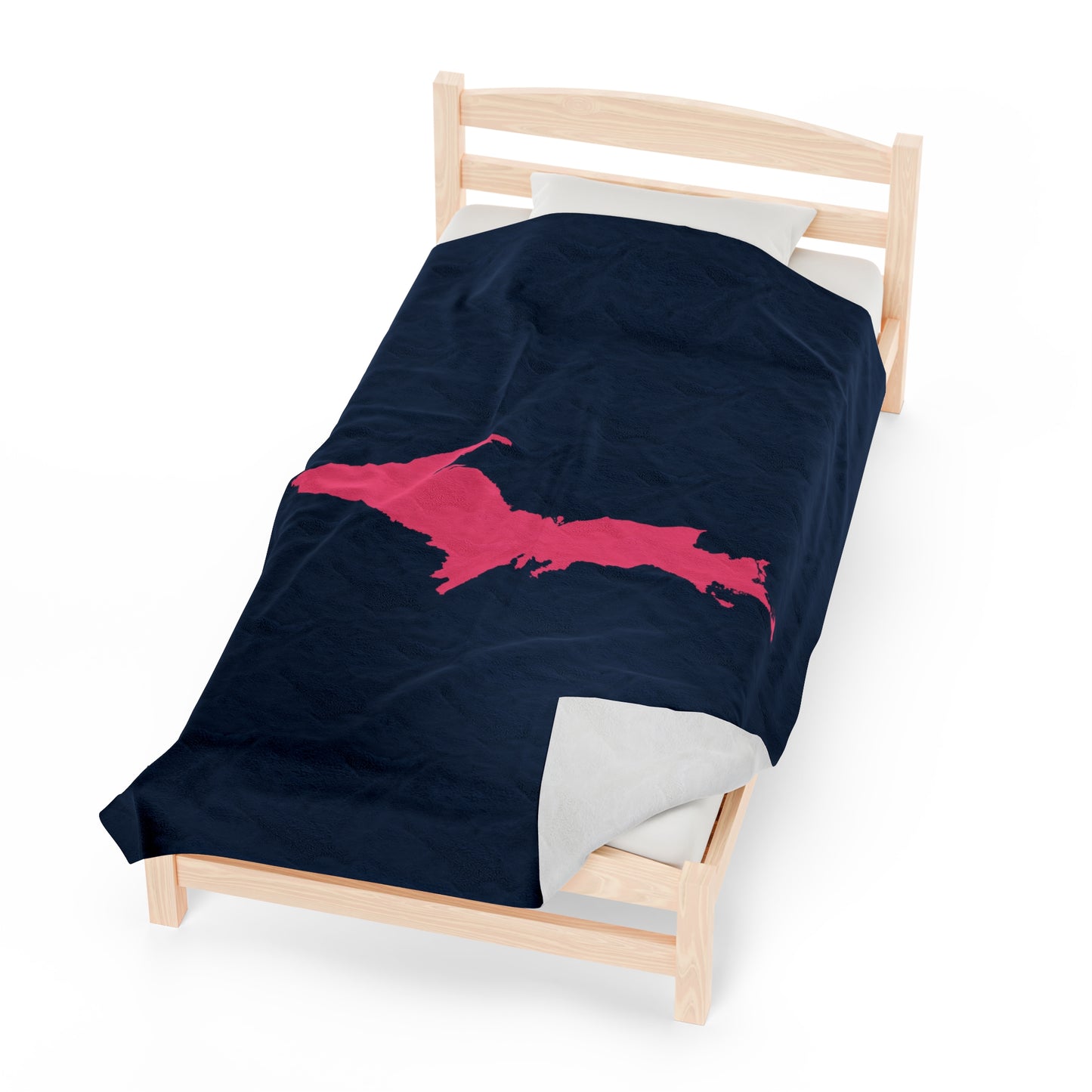 Michigan Upper Peninsula Plush Blanket (w/ Pink UP Outline) | Navy