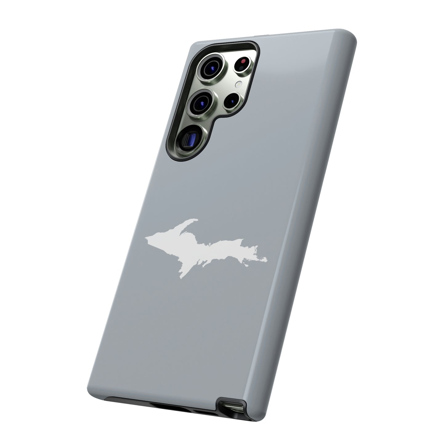 Michigan Upper Peninsula Tough Phone Case (Silver w/ UP Outline) | Samsung & Pixel Android