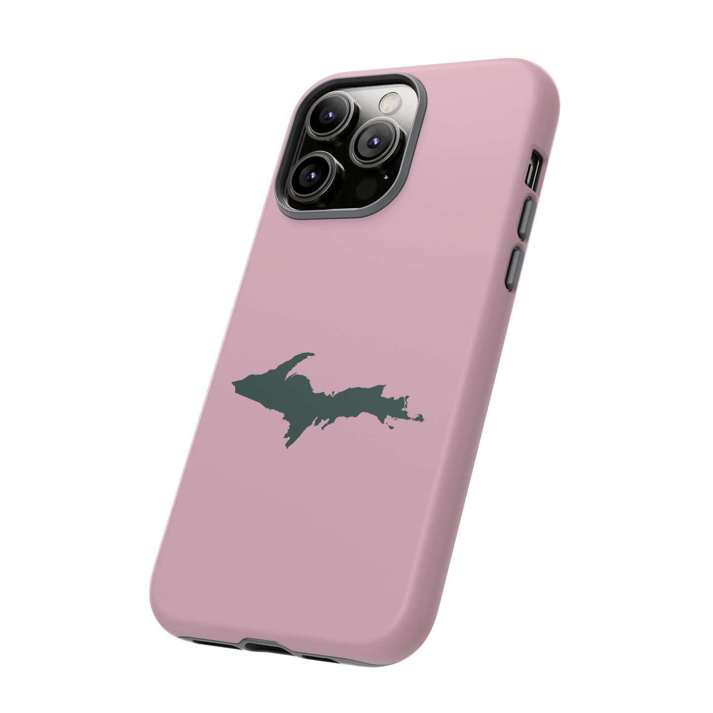 Michigan Upper Peninsula Tough Phone Case (Pink w/ Green UP Outline) | Apple iPhone