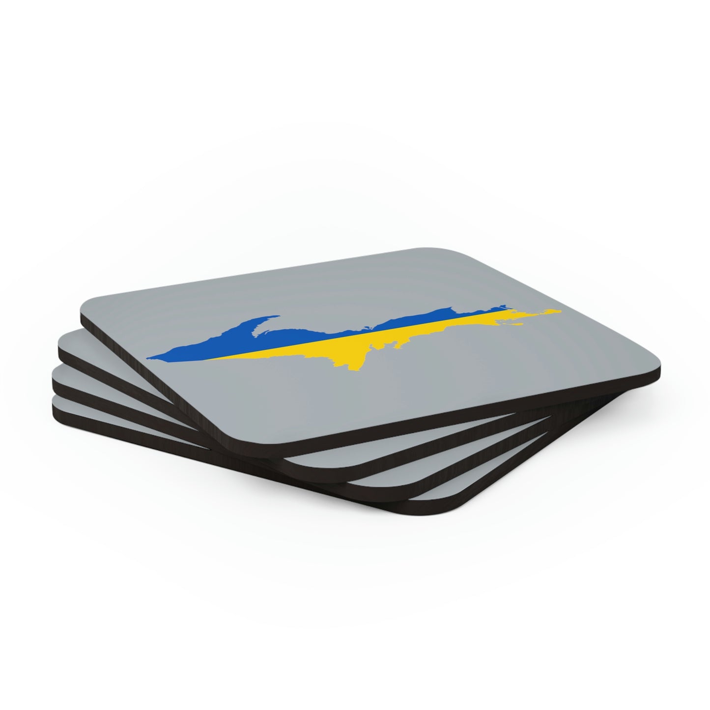 Michigan Upper Peninsula Coaster Set (Silver w/ UP Ukraine Flag Outline) | Corkwood - 4 pack