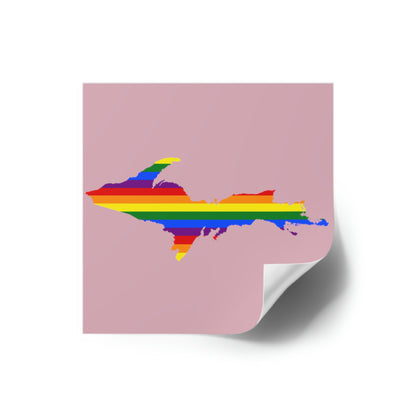 Michigan Upper Peninsula Square Sticker (Pink w/ UP Pride Flag Outline) | Indoor/Outdoor