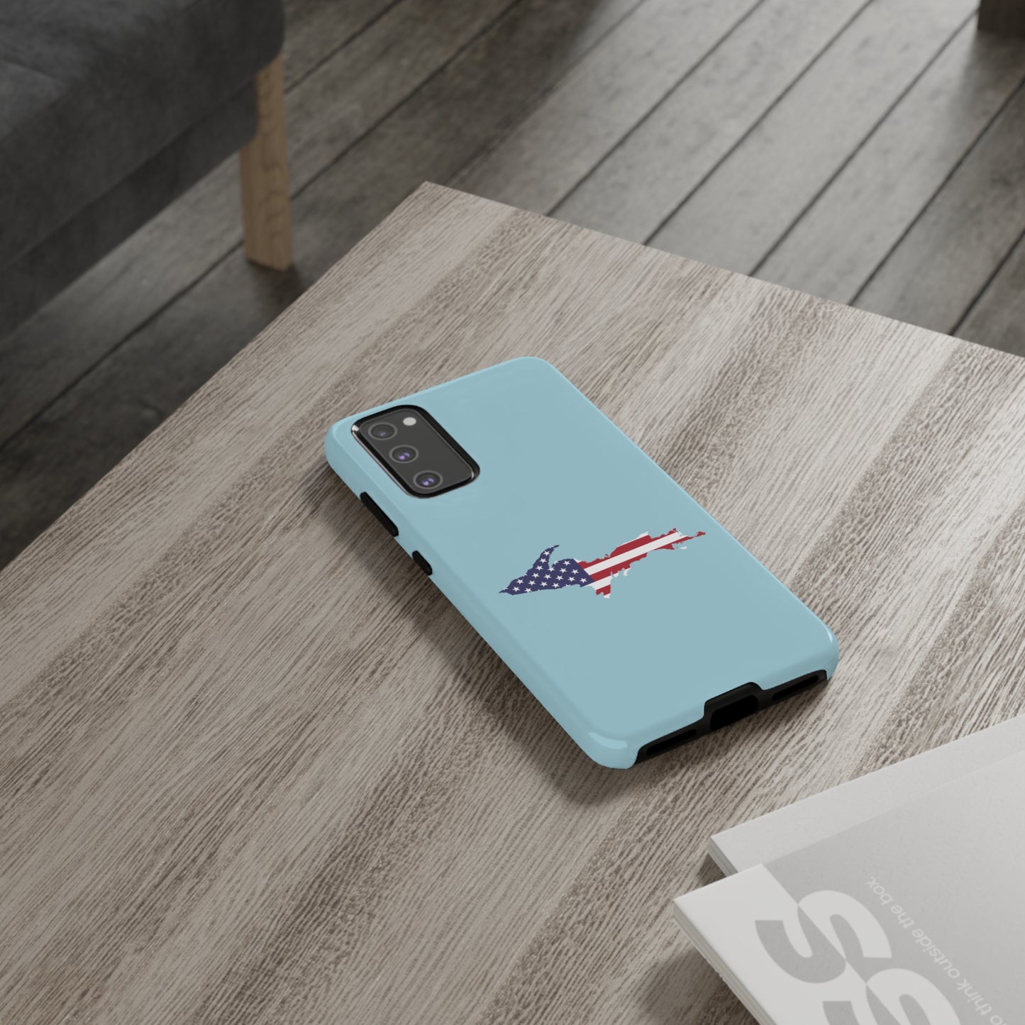 Michigan Upper Peninsula Tough Phone Case ('58 Caddie Blue w/ UP USA Flag Outline) | Samsung & Pixel Android