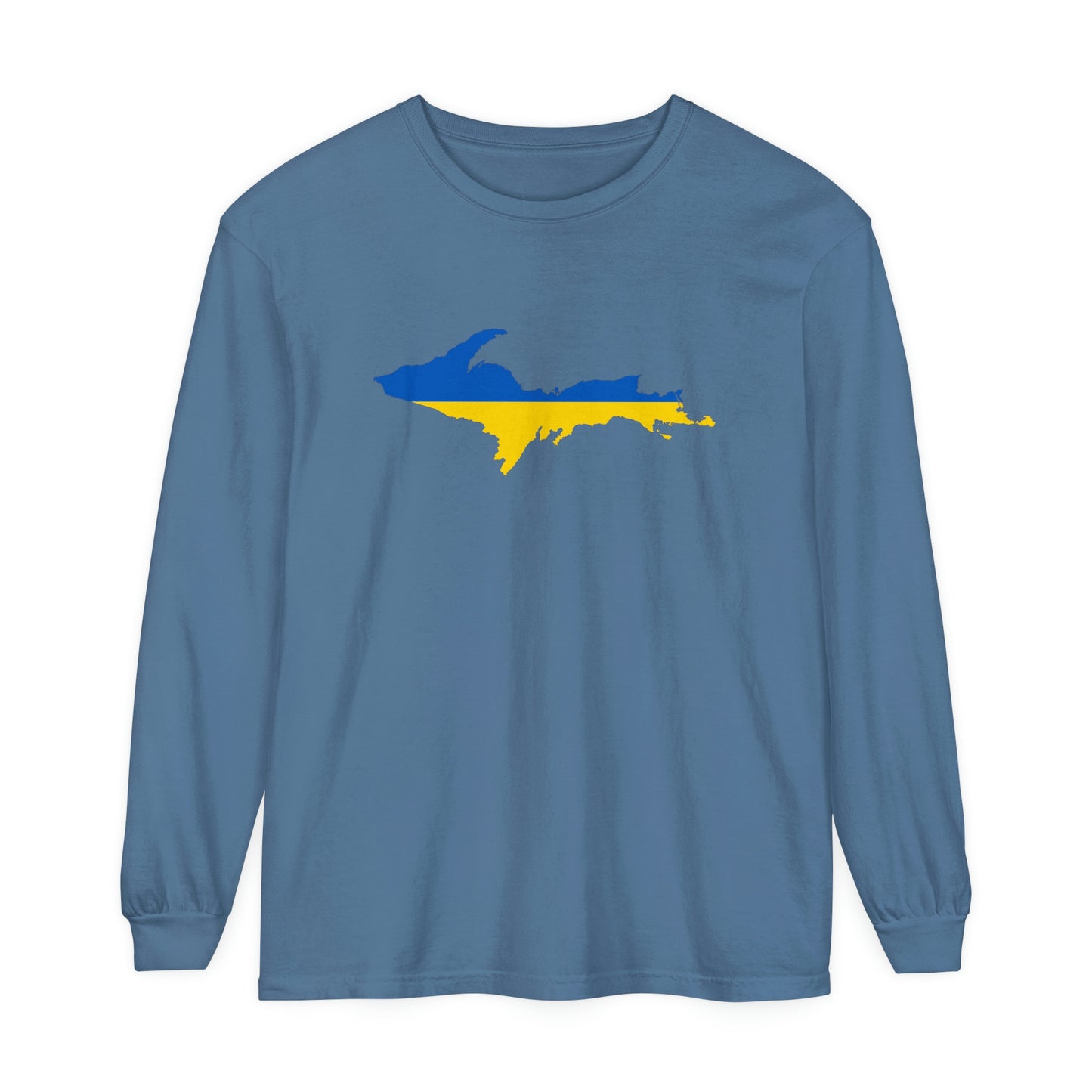 Michigan Upper Peninsula Garment-Dyed T-Shirt (w/ UP Ukraine Flag Outline) | Unisex Long Sleeve